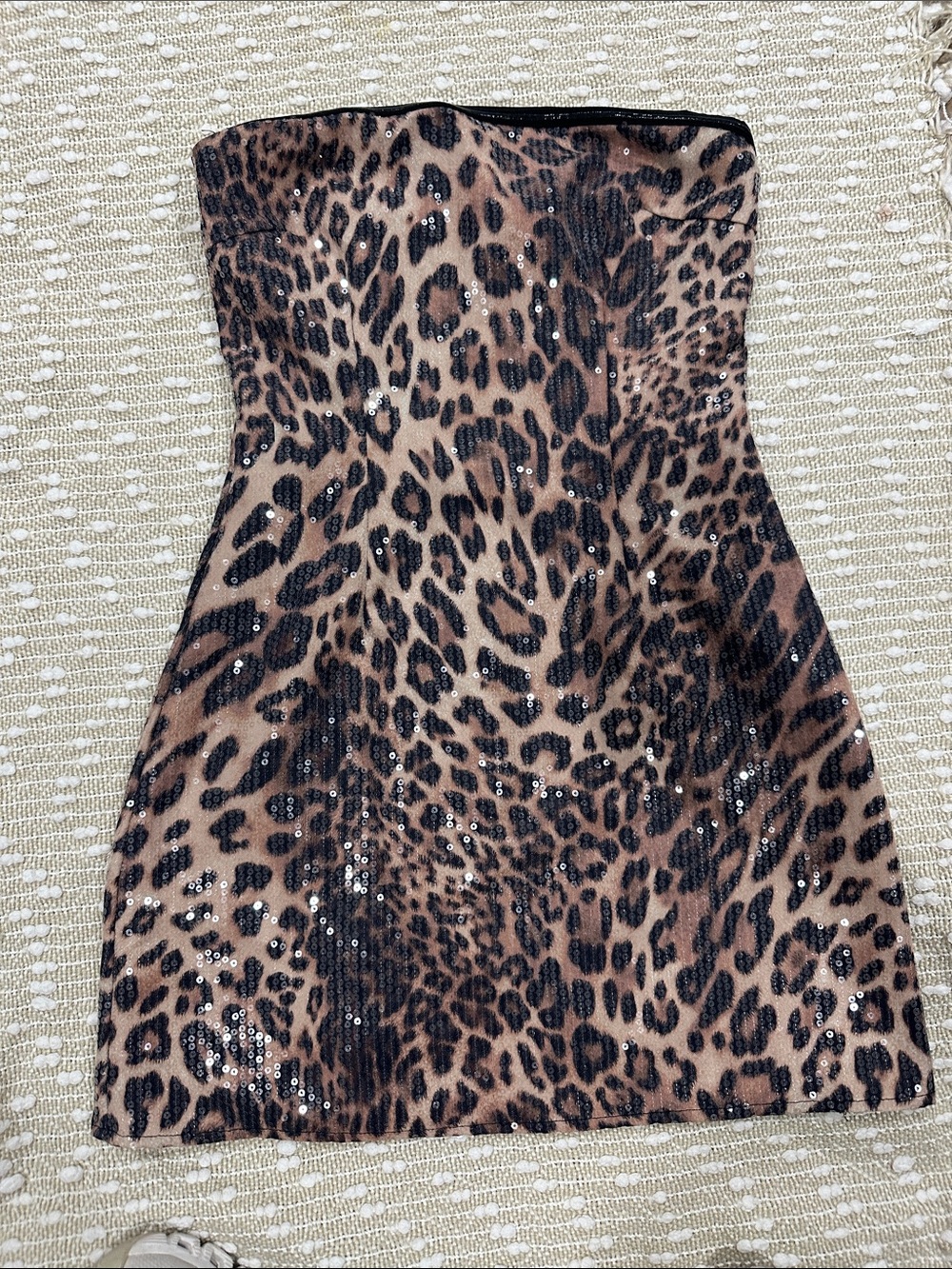 White Fox Boutique Strapless Leopard Sequin Mini Dress - Brown & Black